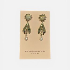 Mignonne Gavigan Gold Leaf Earrings with Pearl Drops